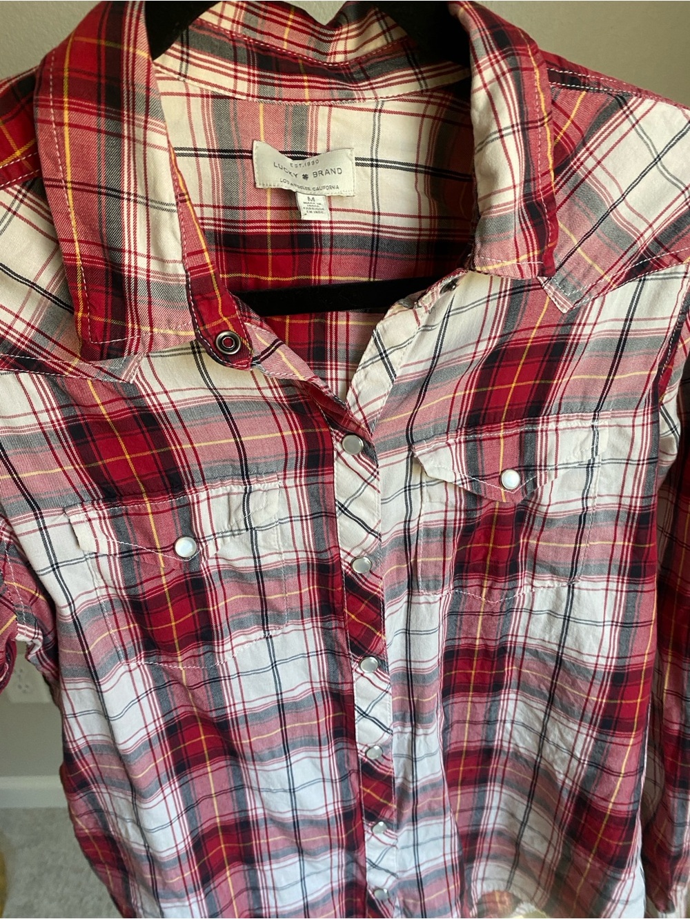 Lucky Brand Red and White Plaid Snap-Front Shirt